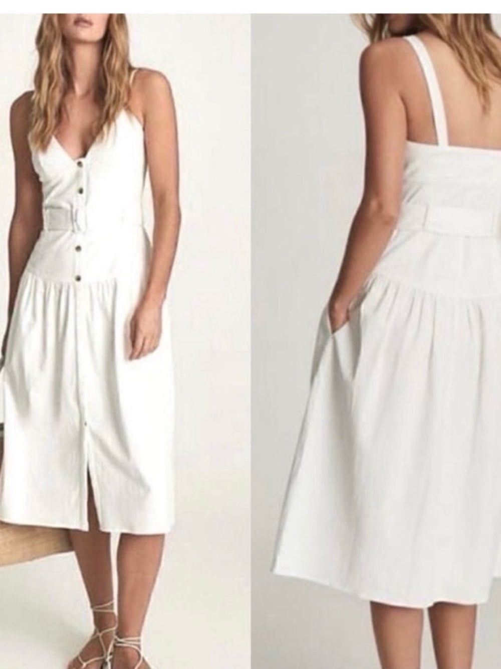 REISS Vita White Belted Button Front Midi Dress NWT US 10 - Retail $330